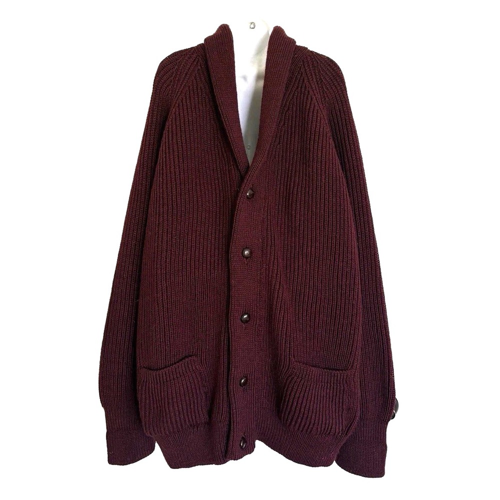 Peter Christian 100% British Wool Cardigan Men's 3XL Burgundy Shawl Collar